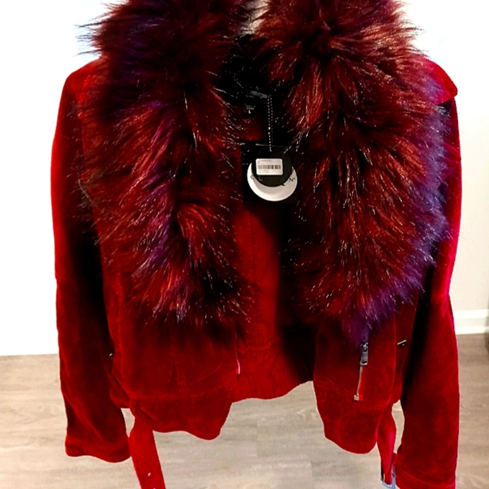 LA Coalition Vegan Fur collar coat